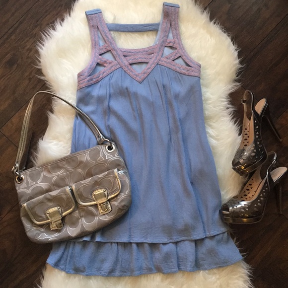 Blu Pepper Dresses & Skirts - 🌷 Light blue dress with pink stitching